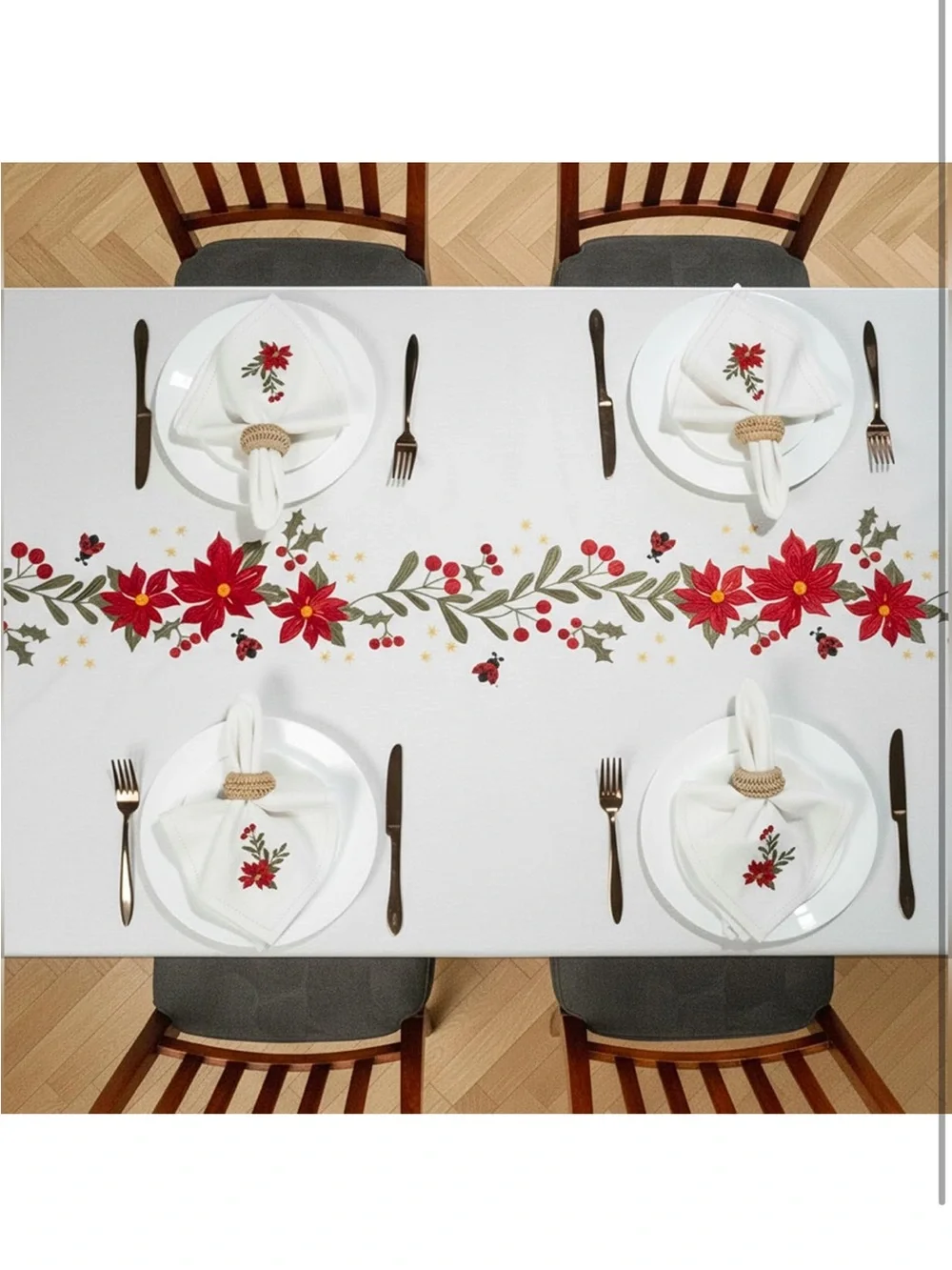 NEW Festive Red Poinsettia Table Runner - Holiday Dining Accent